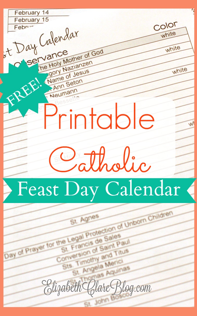 Free Printable Feast Day Calendar Elizabeth Clare