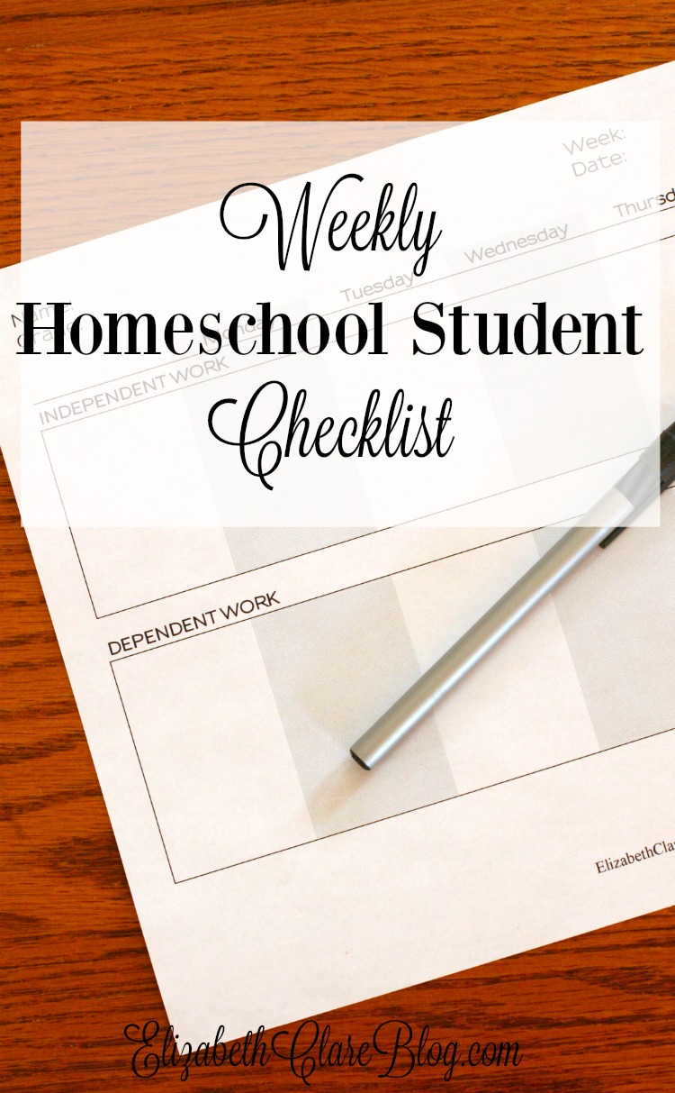 Weekly homeschool student checklist elizabeth clare