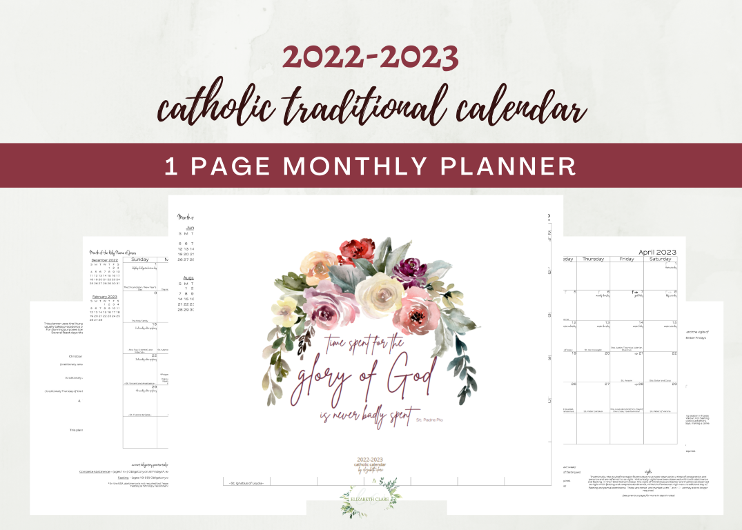 2022-2023 Traditional Catholic Calendar: Printable Pdf - Elizabeth Clare