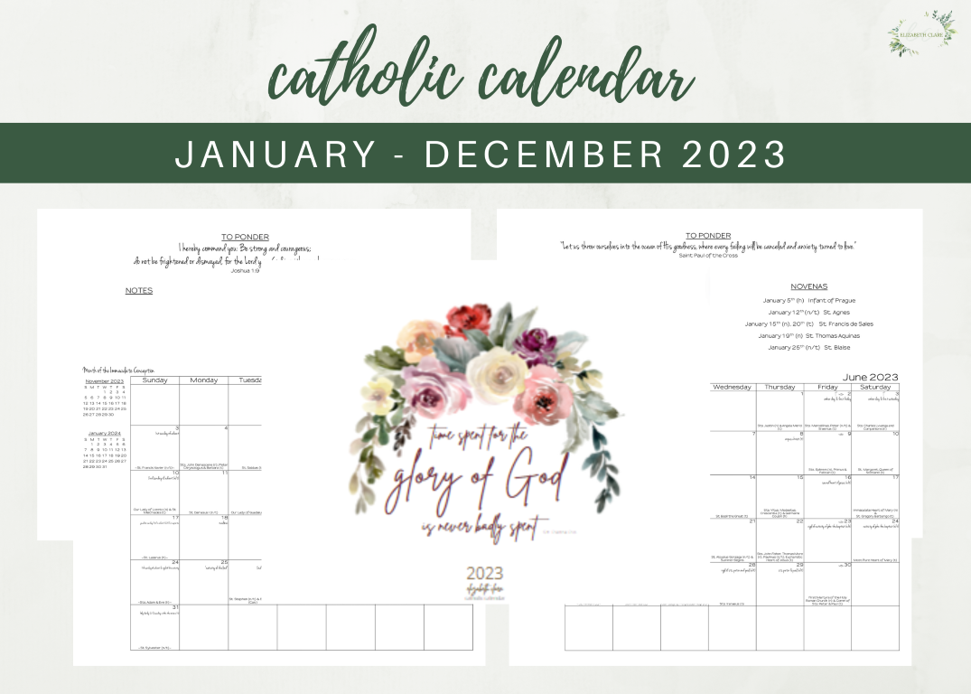 2023 Catholic Monthly Calendar Printable PDF - elizabeth clare 2023 Catholic Monthly Calendar Printable PDF - elizabeth clare