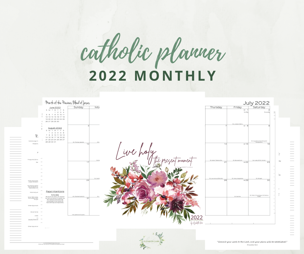 2022 Catholic Monthly Planner Printable Pdf - Elizabeth Clare